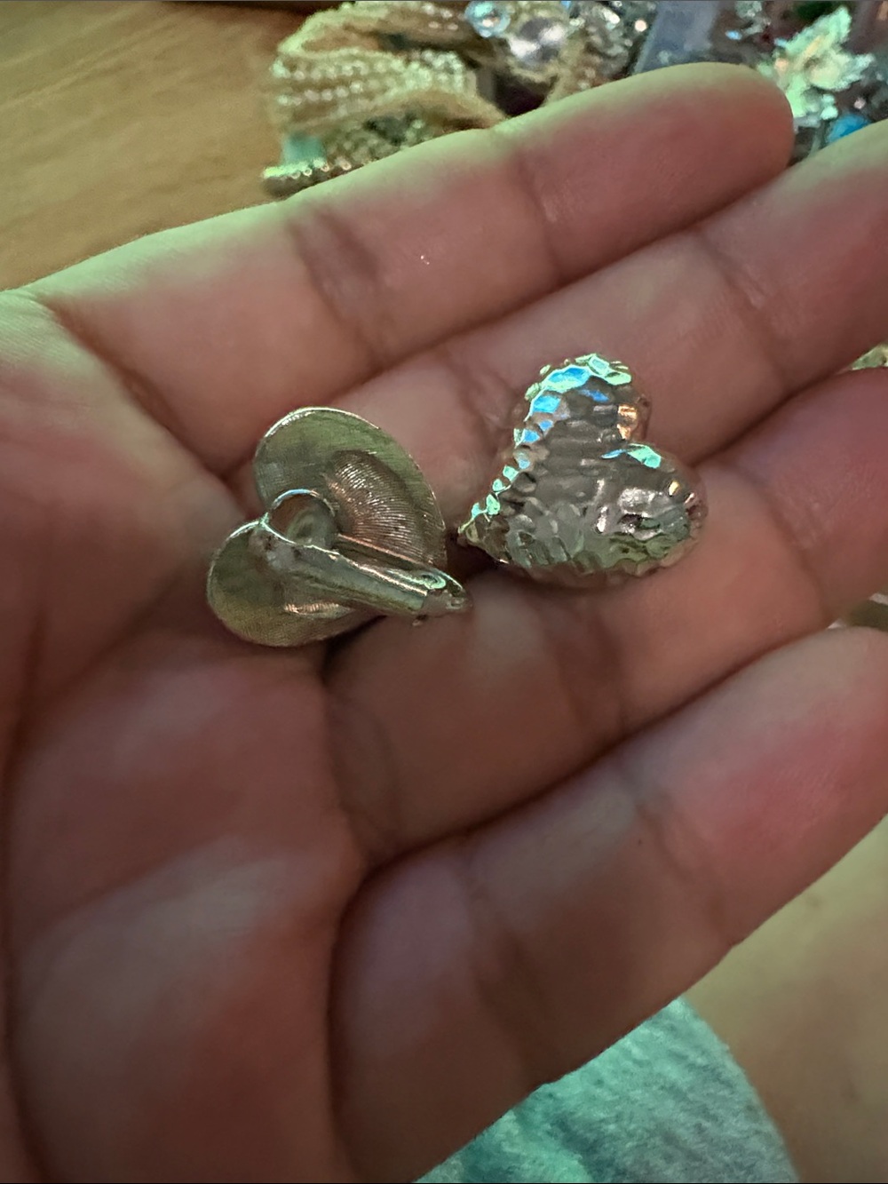 Silver Heart Clip-On Earrings - Textured Heart Design - Picture 2 of 2